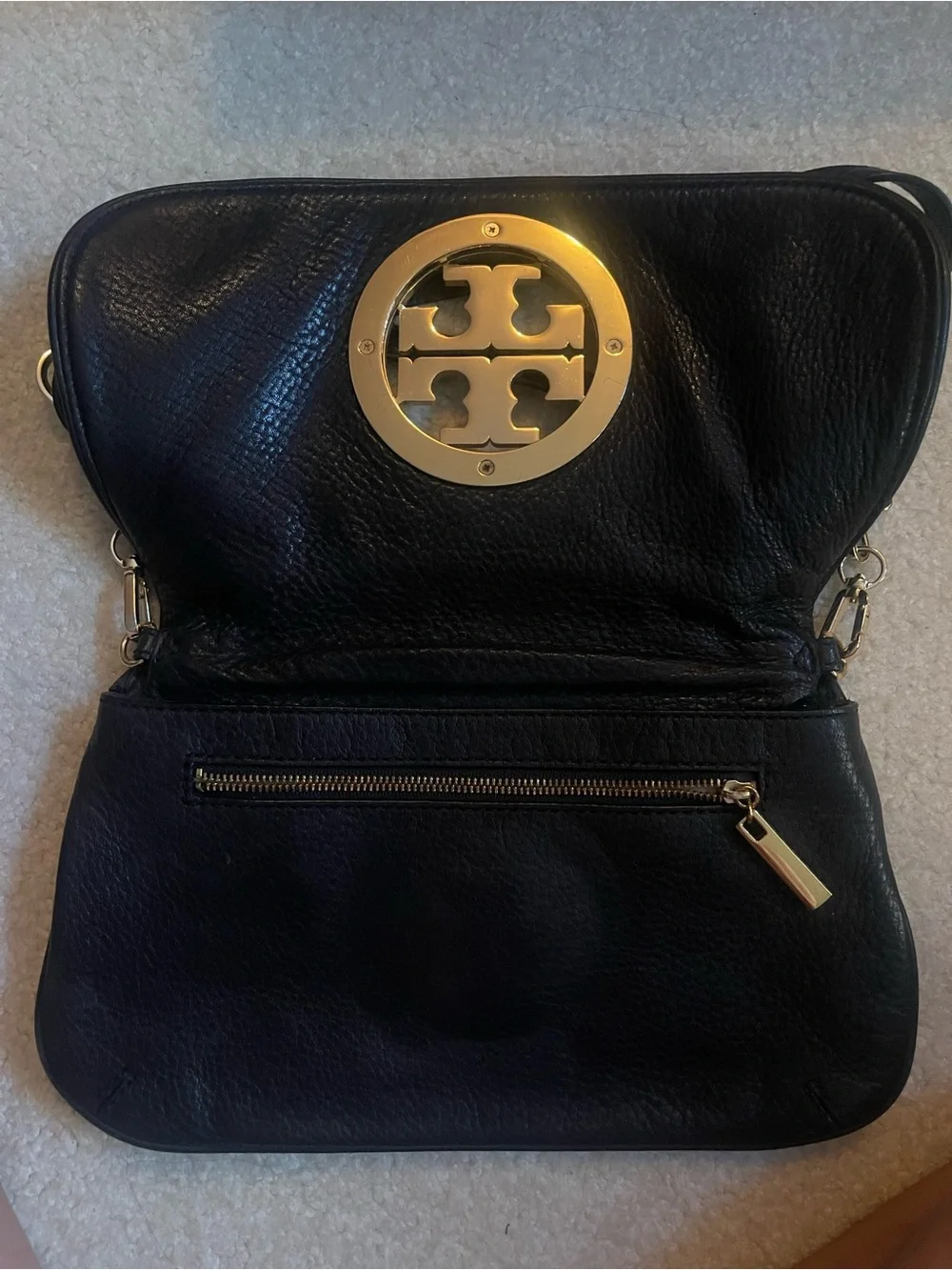 Tory Burch Black Leather Crossbody with Gold Logo Accent - Picture 3 of 4